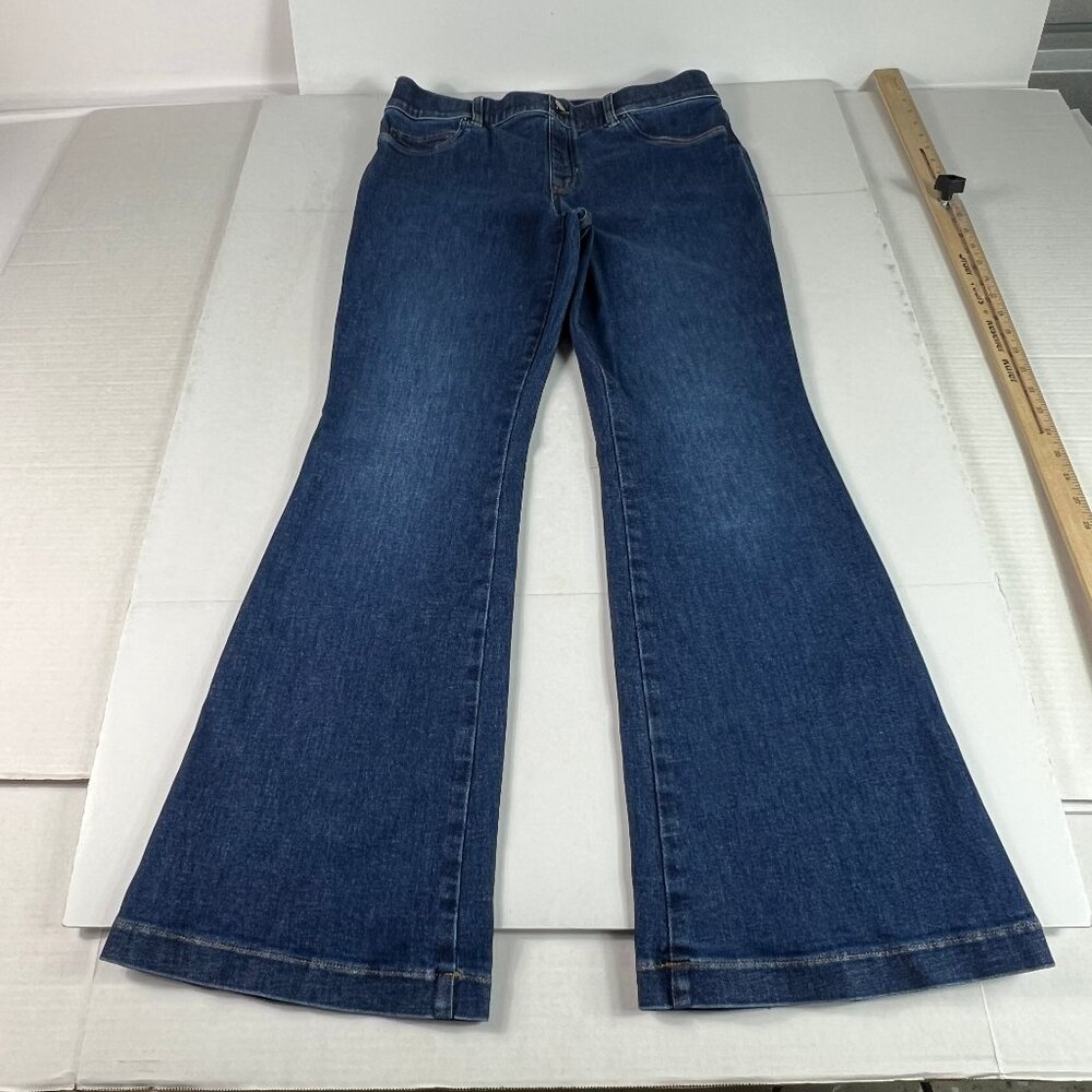 Spanx Jean Women 31x30* Pull On Flare High Rise Blue Stretch Denim Tag L #21164Q